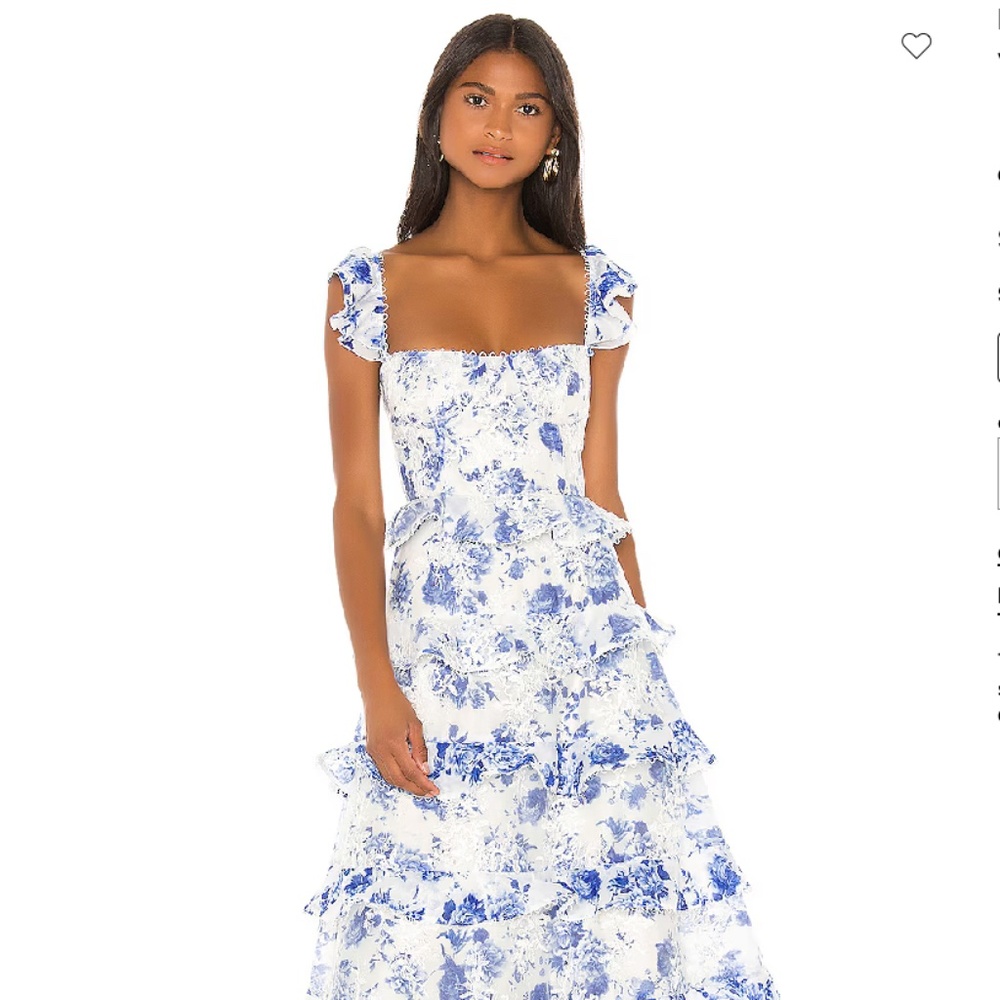 V. Chapman White and Blue Floral Midi Dress